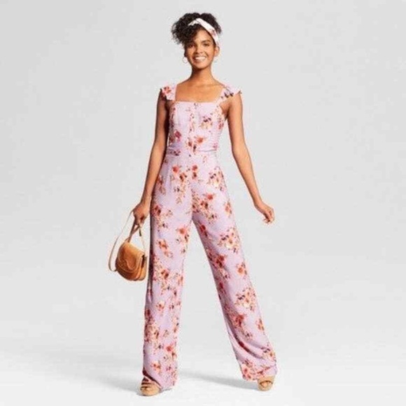 Xhilaration Pants - - Xhilaration Purple Orange Floral Jumpsuit